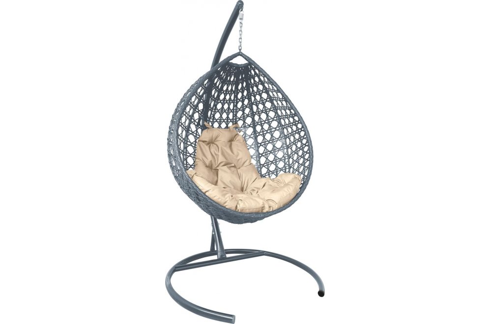 Подвесное кресло Капля Люкс серое / бежевая подушка