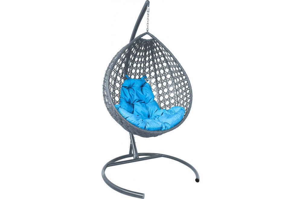 Подвесное кресло Капля Люкс серое / голубая подушка