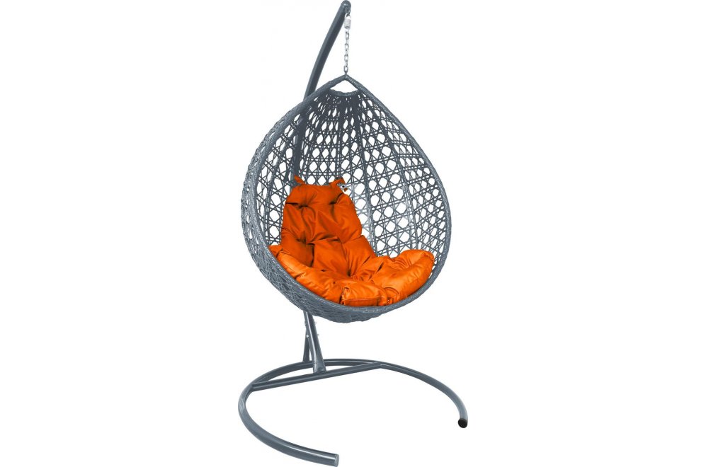 Подвесное кресло Капля Люкс серое / оранжевая подушка