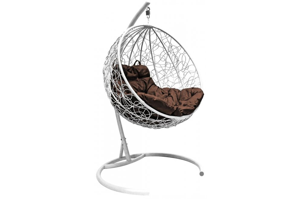 Подвесное кресло Круг белое / коричневая подушка
