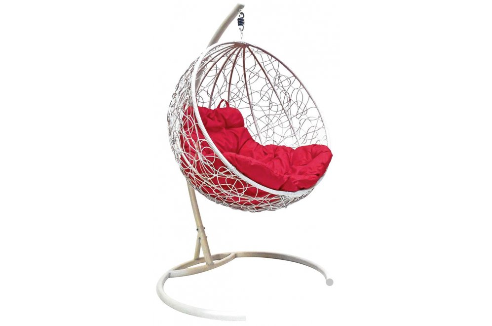 Подвесное кресло Круг белое / красная подушка
