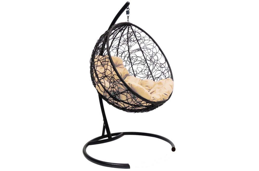 Подвесное кресло Круг чёрное / бежевая подушка