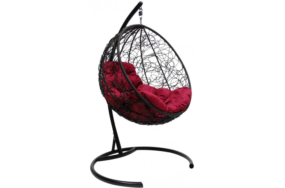 Подвесное кресло Круг чёрное / бордовая подушка