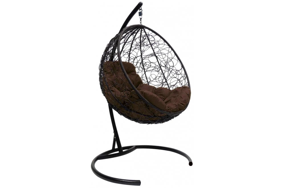 Подвесное кресло Круг чёрное / коричневая подушка