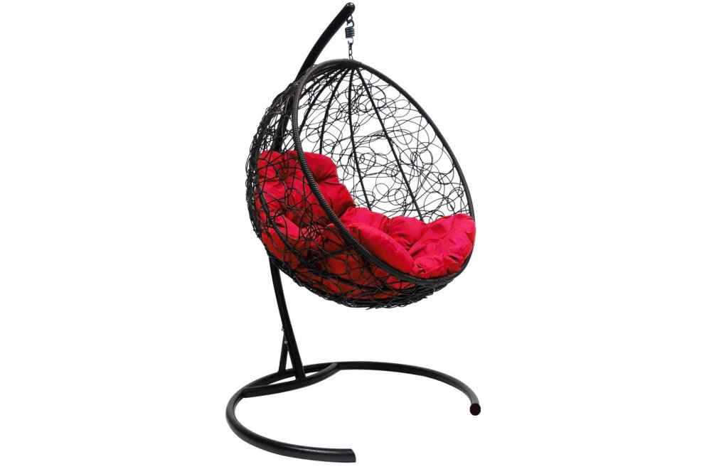 Подвесное кресло Круг чёрное / красная подушка