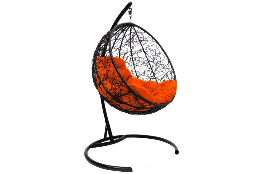 Подвесное кресло Круг чёрное / оранжевая подушка