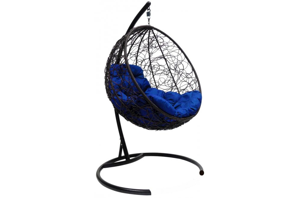 Подвесное кресло Круг чёрное / синяя подушка