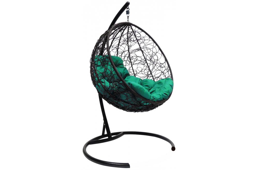 Подвесное кресло Круг чёрное / зелёная подушка