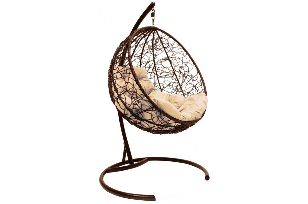 Подвесное кресло Круг коричневое / бежевая подушка
