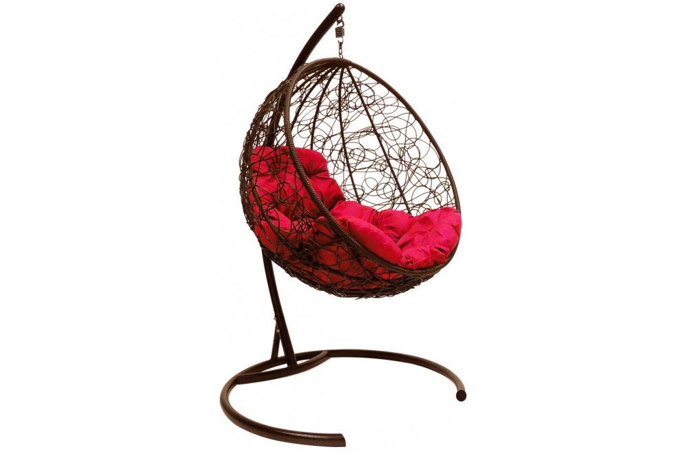 Подвесное кресло Круг коричневое / красная подушка