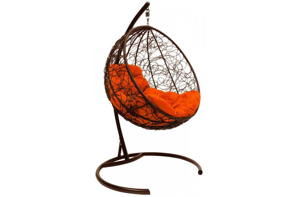 Подвесное кресло Круг коричневое / оранжевая подушка