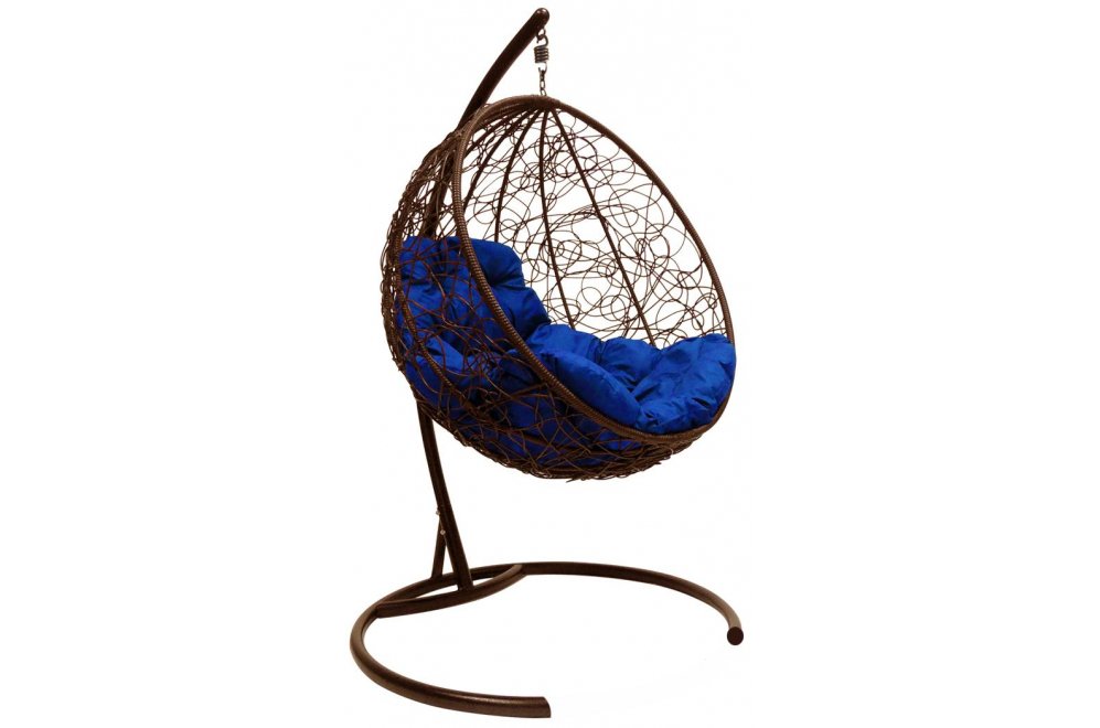 Подвесное кресло Круг коричневое / синяя подушка