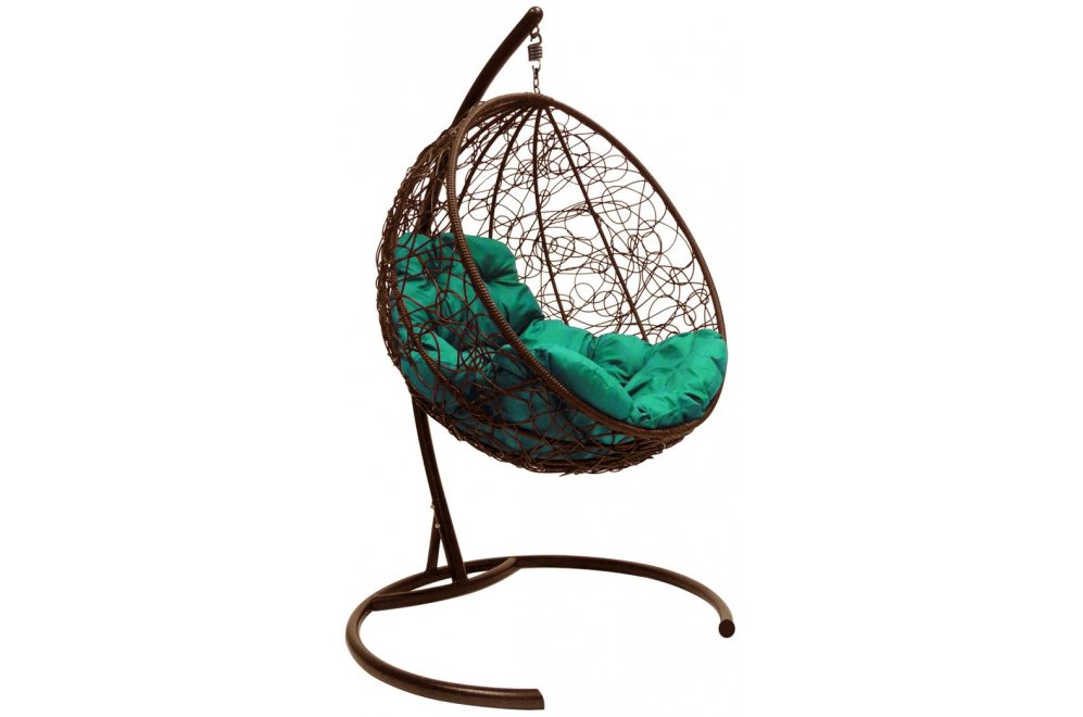 Подвесное кресло Круг коричневое / зелёная подушка