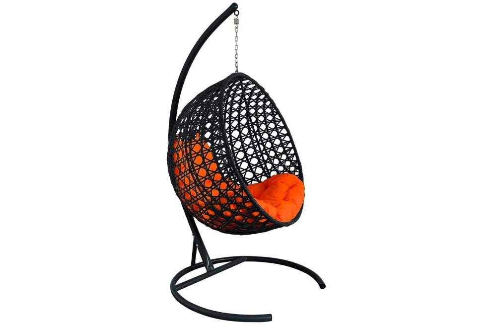 Подвесное кресло Круг Люкс чёрное / оранжевая подушка