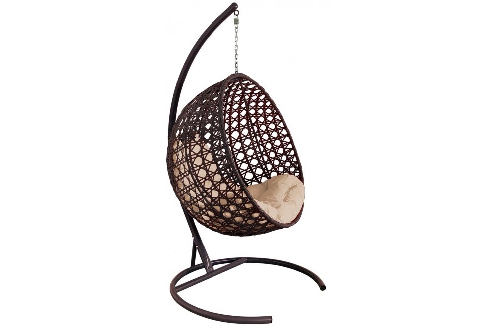 Подвесное кресло Круг Люкс коричневое / бежевая подушка