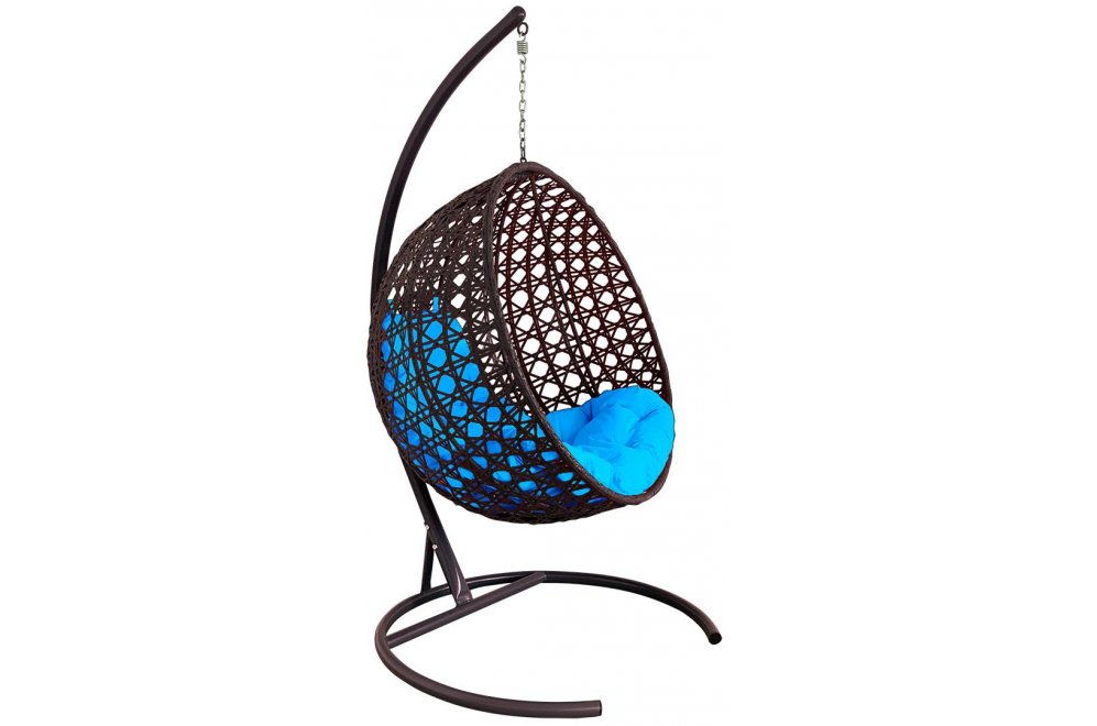 Подвесное кресло Круг Люкс коричневое / голубая подушка