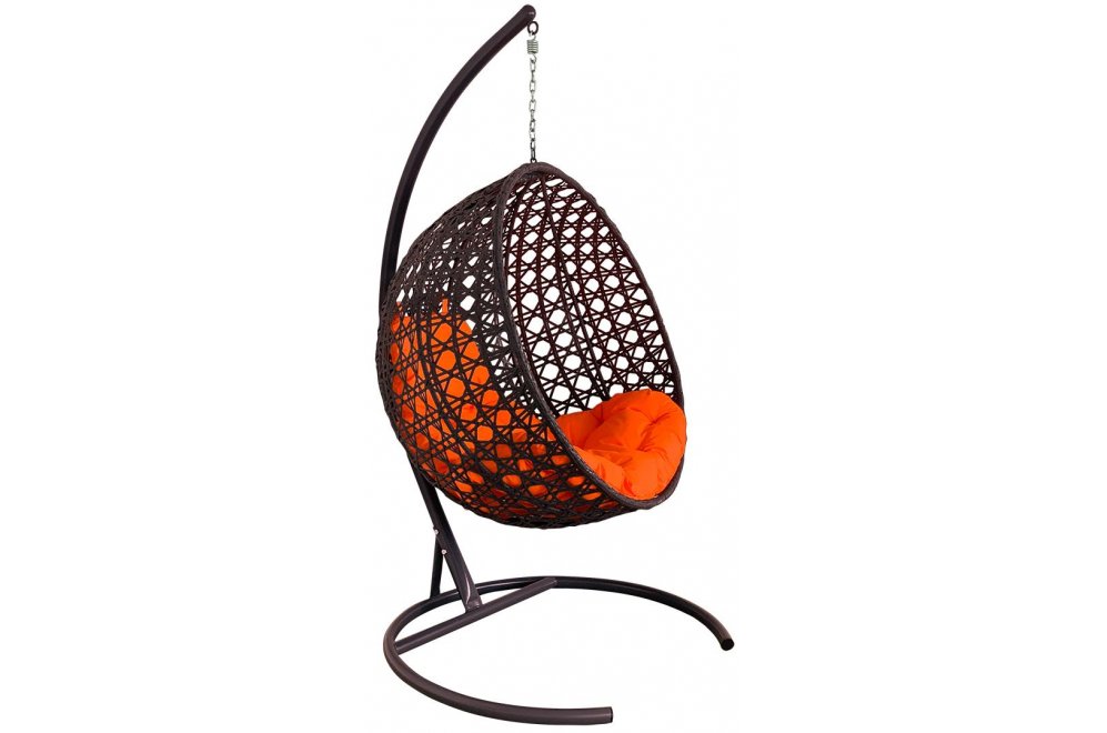 Подвесное кресло Круг Люкс коричневое / оранжевая подушка