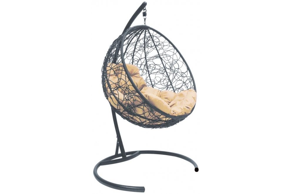 Подвесное кресло Круг серое / бежевая подушка