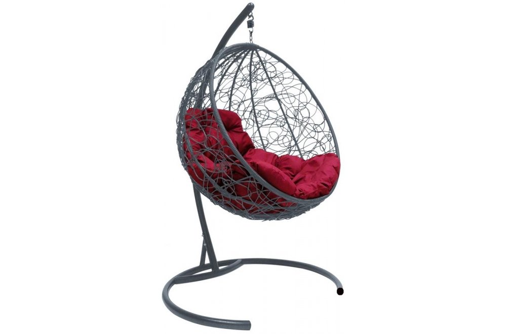 Подвесное кресло Круг серое / бордовая подушка