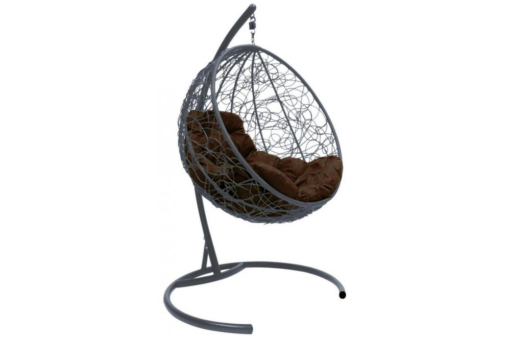 Подвесное кресло Круг серое / коричневая подушка