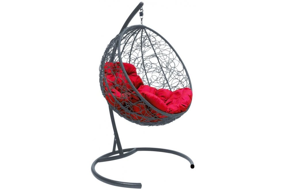 Подвесное кресло Круг серое / красная подушка
