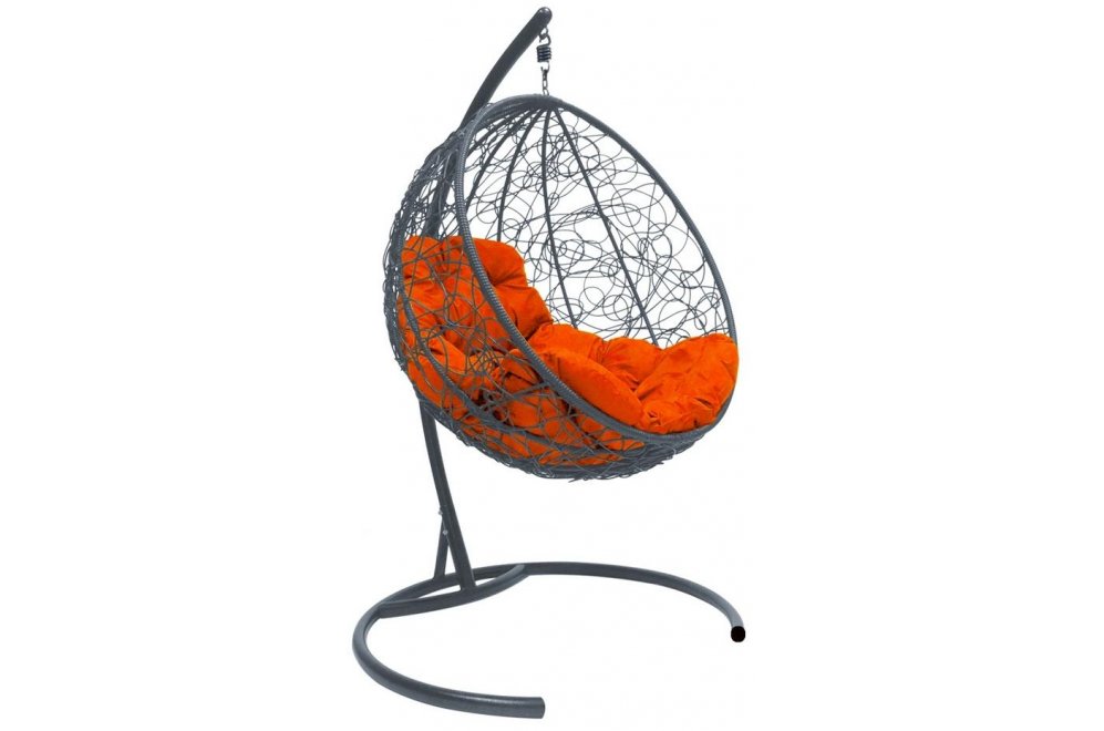 Подвесное кресло Круг серое / оранжевая подушка