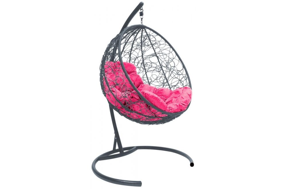 Подвесное кресло Круг серое / розовая подушка