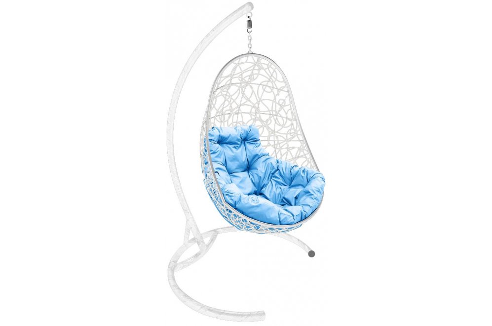 Подвесное кресло Овал белое / голубая подушка