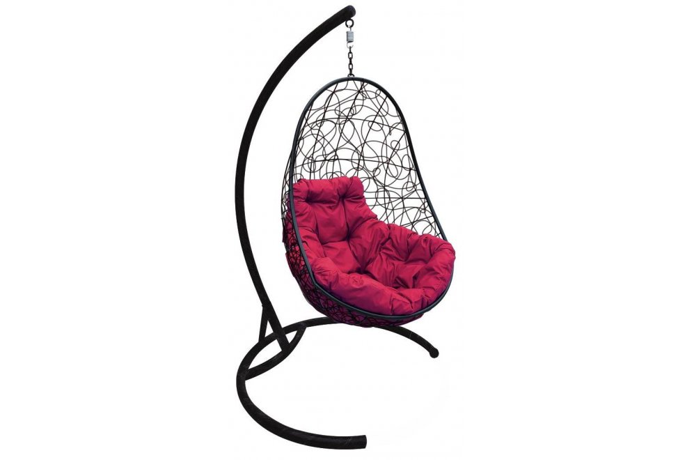 Подвесное кресло Овал чёрное / бордовая подушка