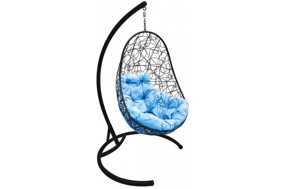 Подвесное кресло Овал чёрное / голубая подушка