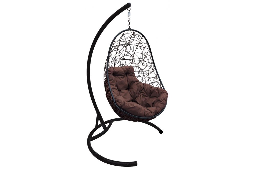 Подвесное кресло Овал чёрное / коричневая подушка