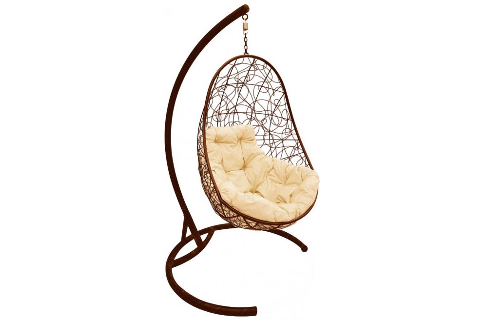 Подвесное кресло Овал коричневое / бежевая подушка