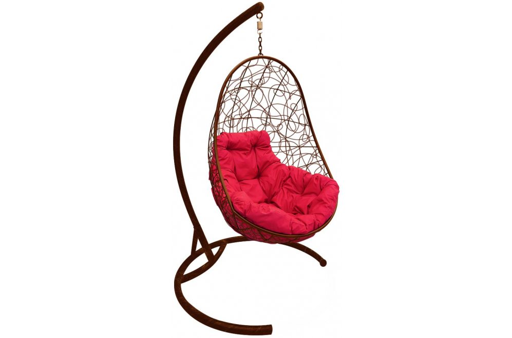 Подвесное кресло Овал коричневое / красная подушка