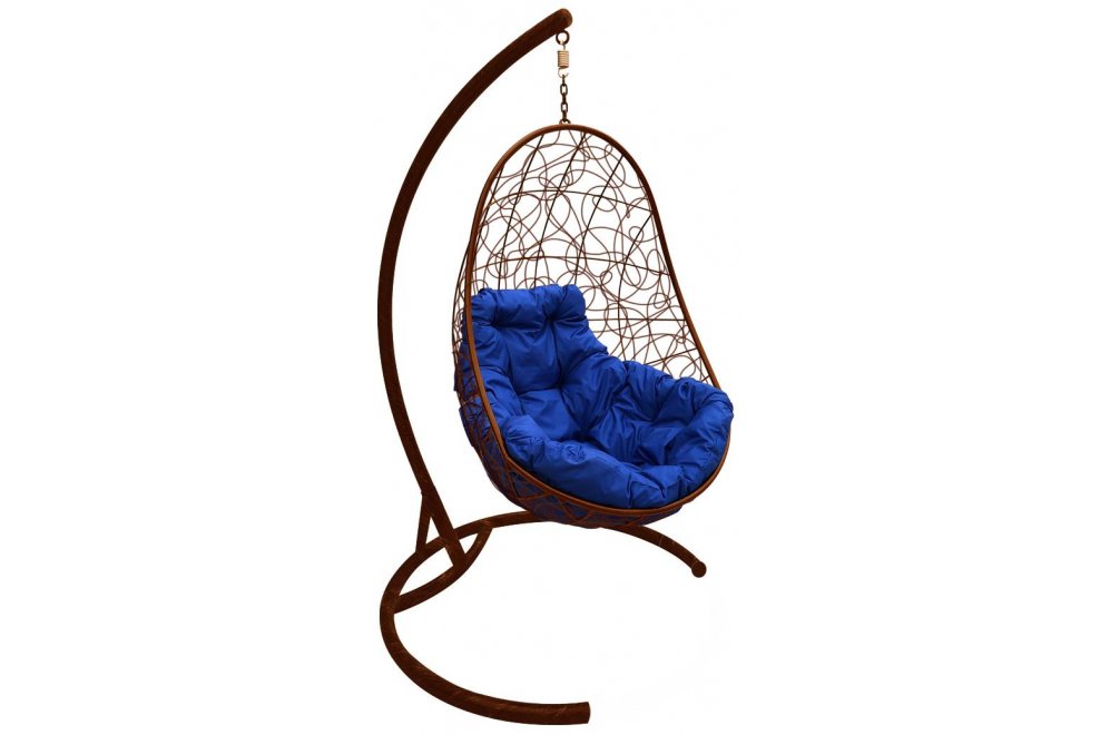 Подвесное кресло Овал коричневое / синяя подушка