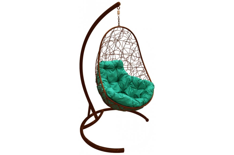 Подвесное кресло Овал коричневое / зелёная подушка
