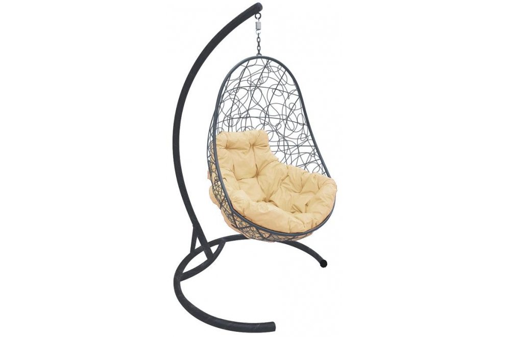 Подвесное кресло Овал серое / бежевая подушка