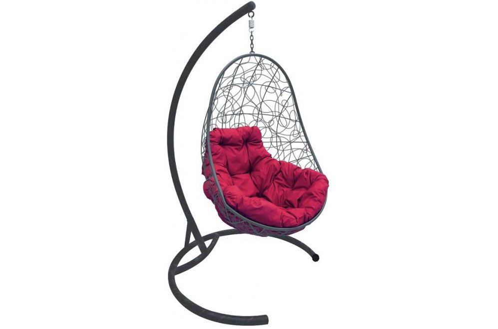Подвесное кресло Овал серое / бордовая подушка