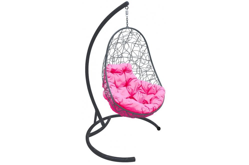 Подвесное кресло Овал серое / розовая подушка