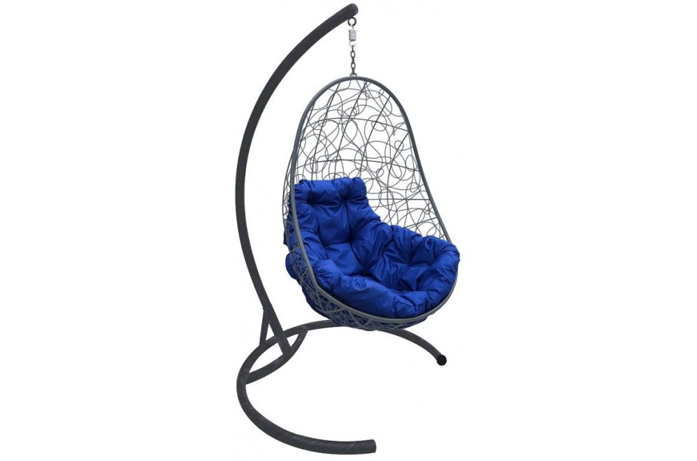 Подвесное кресло Овал серое / синяя подушка