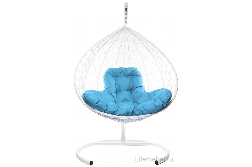 Подвесное кресло XL белый / голубая подушка