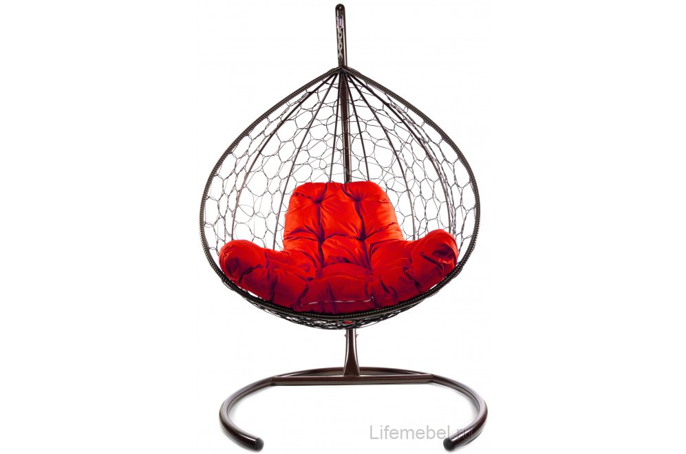 Подвесное кресло XL коричневый / красная подушка