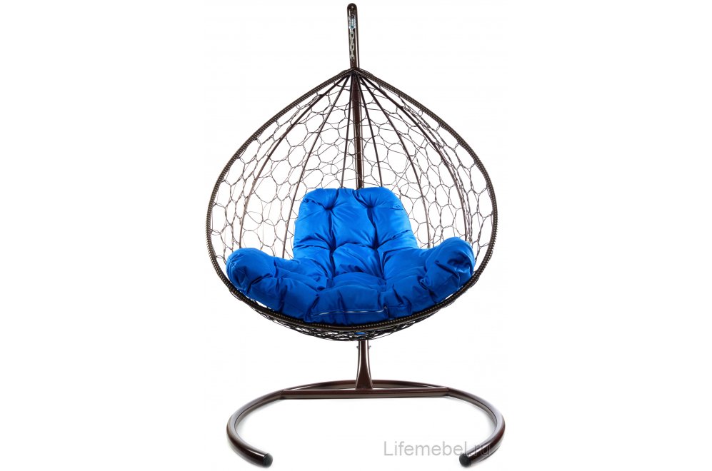 Подвесное кресло XL коричневый / синяя подушка