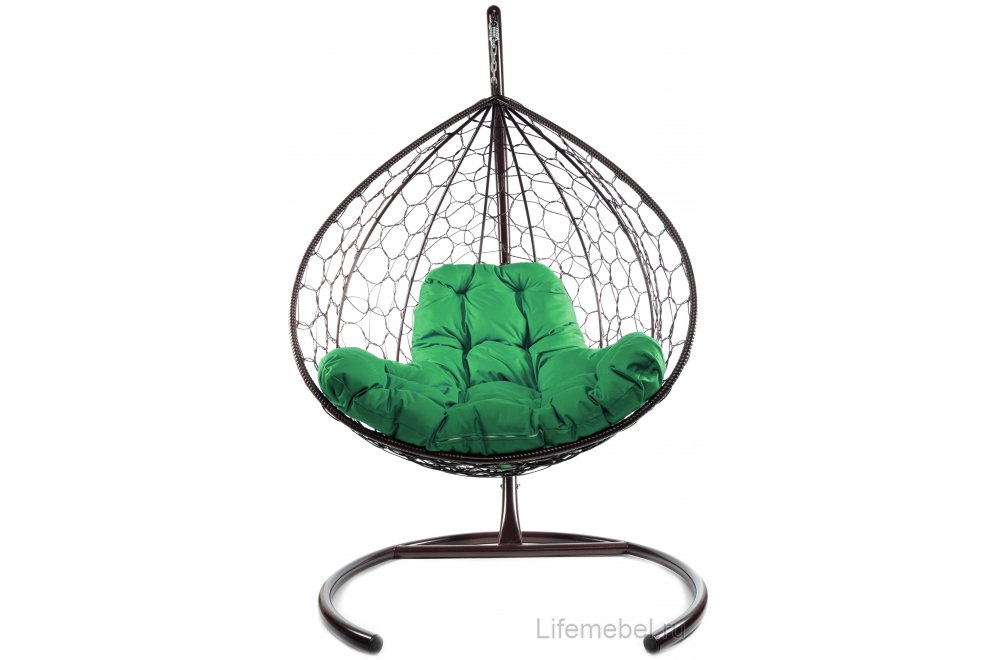 Подвесное кресло XL коричневый / зелёная подушка
