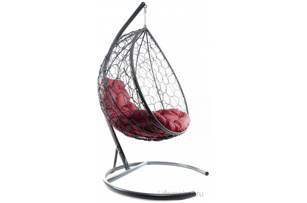 Подвесное кресло XL серый / бордовая подушка