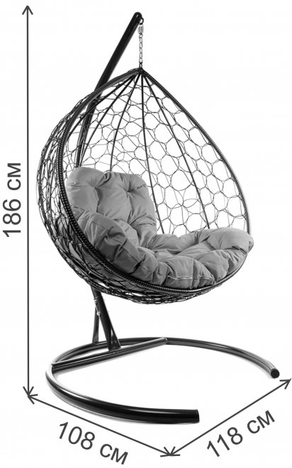 Подвесное кресло XL серый / голубая подушка