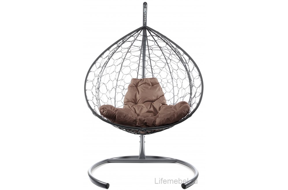 Подвесное кресло XL серый / коричневая подушка