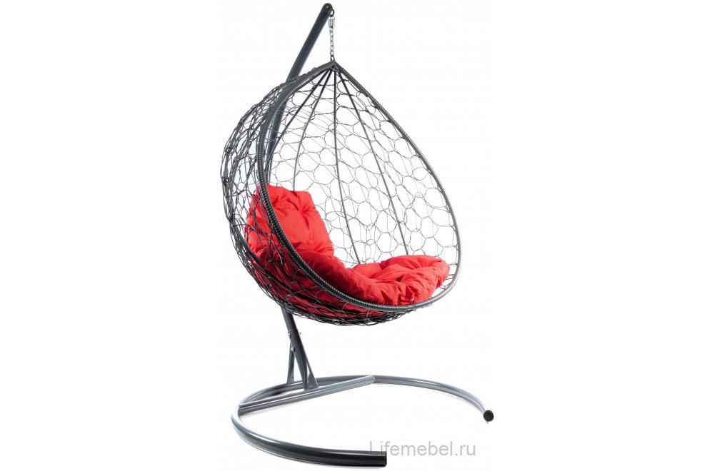 Подвесное кресло XL серый / красная подушка
