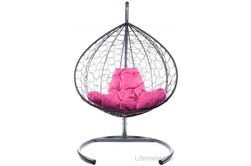 Подвесное кресло XL серый / розовая подушка
