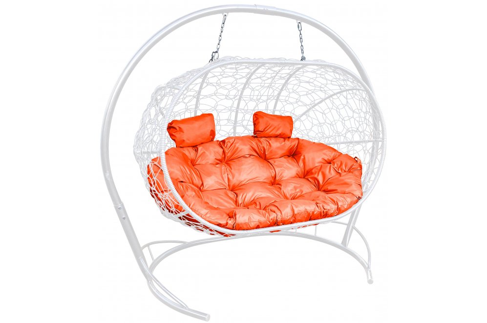 Подвесной диван Лежебока белый / оранжевая подушка