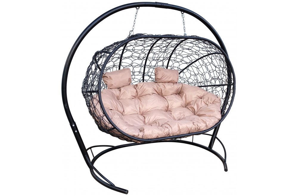 Подвесной диван Лежебока чёрный / бежевая подушка